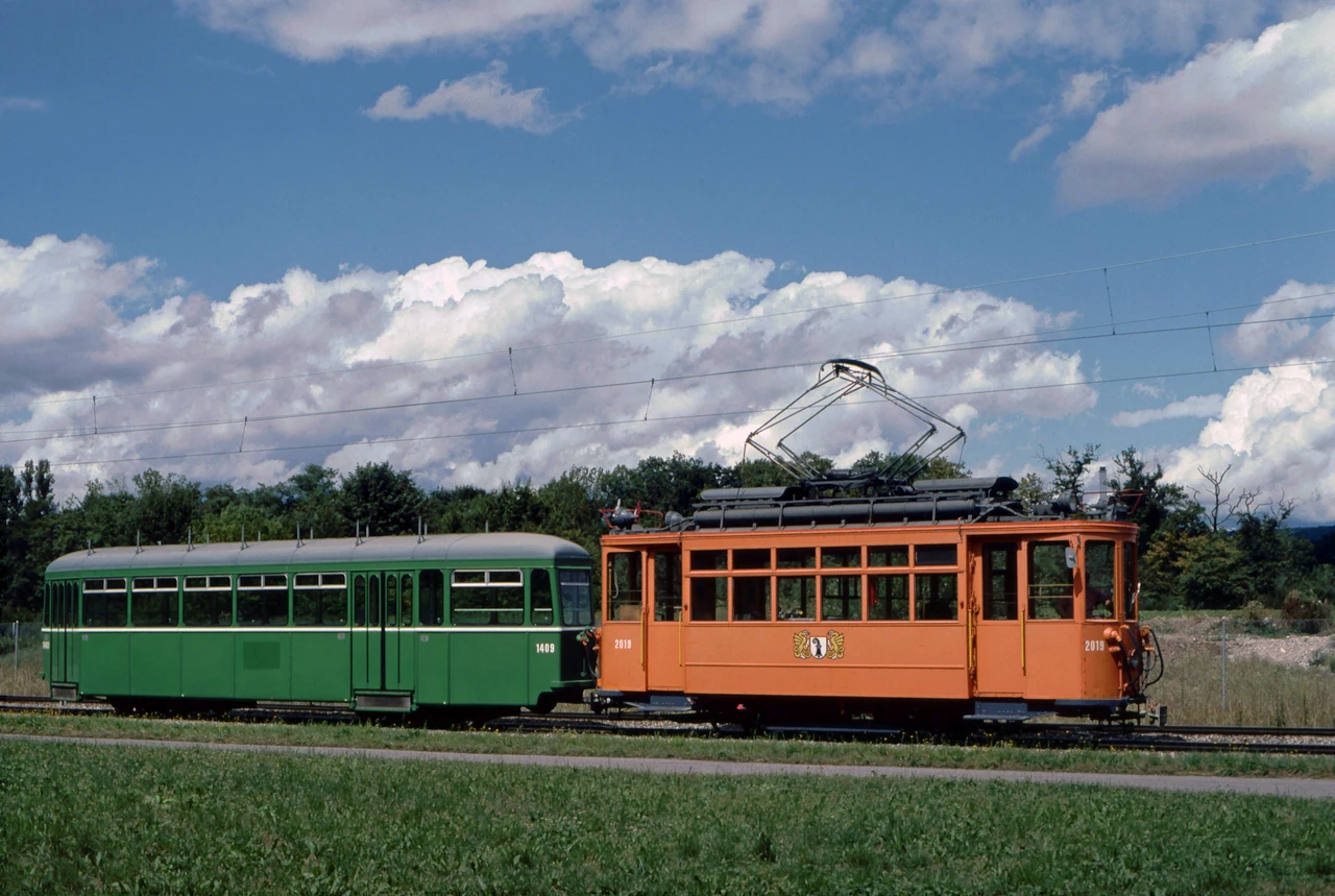 Two trams seen from the side.