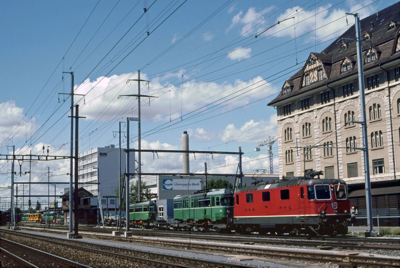 Trams and a railway station.